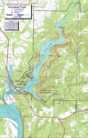 Greenleaf topographic trail map at 1:24,000 scale.