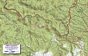 OT Sylamore Section, Spring Creek to Moccasin Creek topographic map with trail at 1:24,000 scale